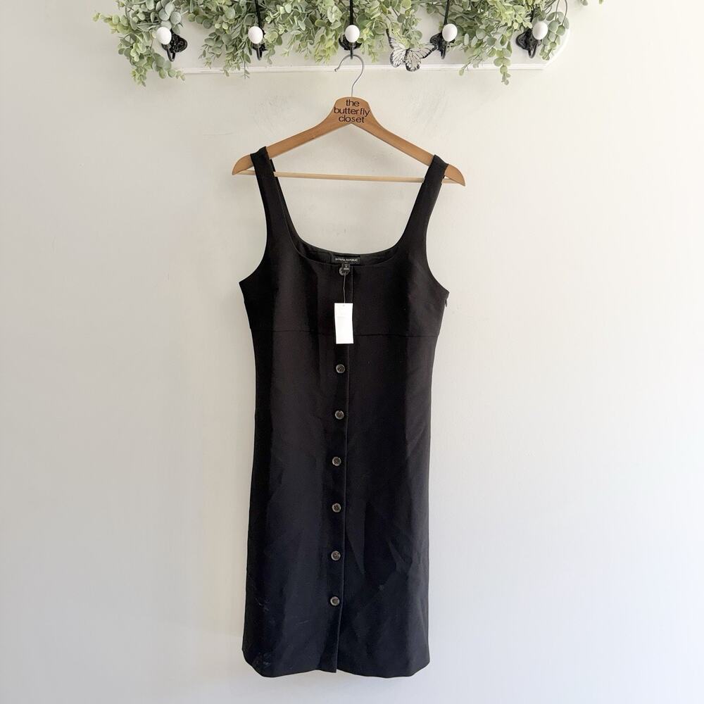 New Banana Republic Black Button Down Midi Dress Sleeveless 6 Tall Cocktail P588
